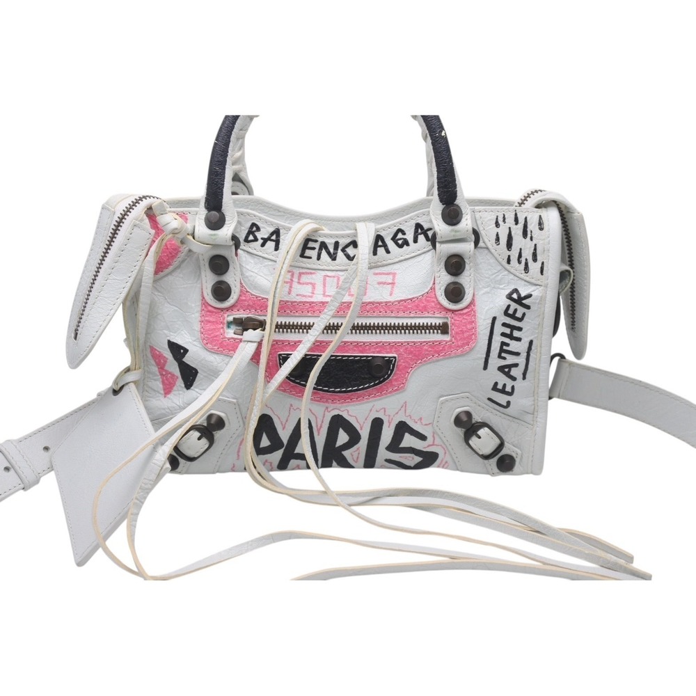 Balenciaga multicolored Classic white Graffiti City handbag leather